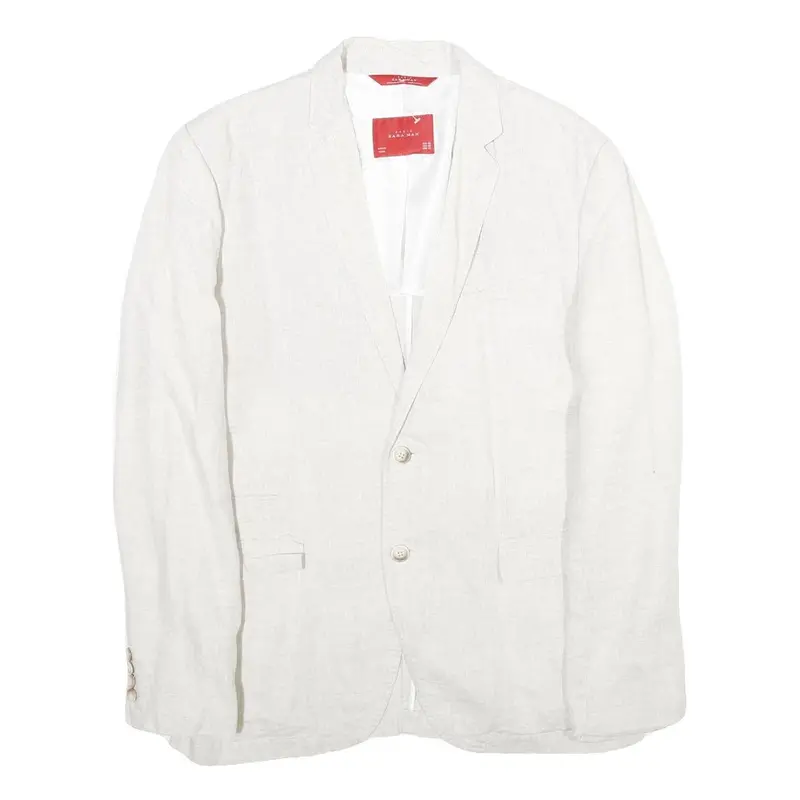 Zara Mens White Casual Jacket L Woven Button Closure Classic Blazer Linen Look 1