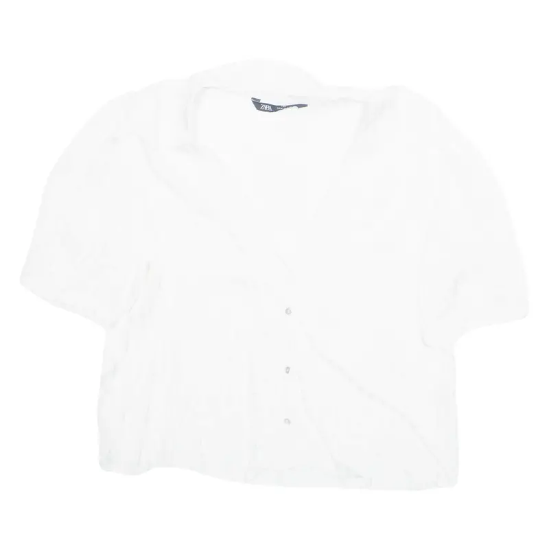 Zara Sheer Womens Blouse White V-Neck M 1