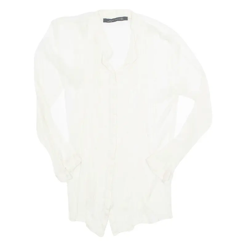 Zara Sheer Womens Shirt Beige Long Sleeve M 1