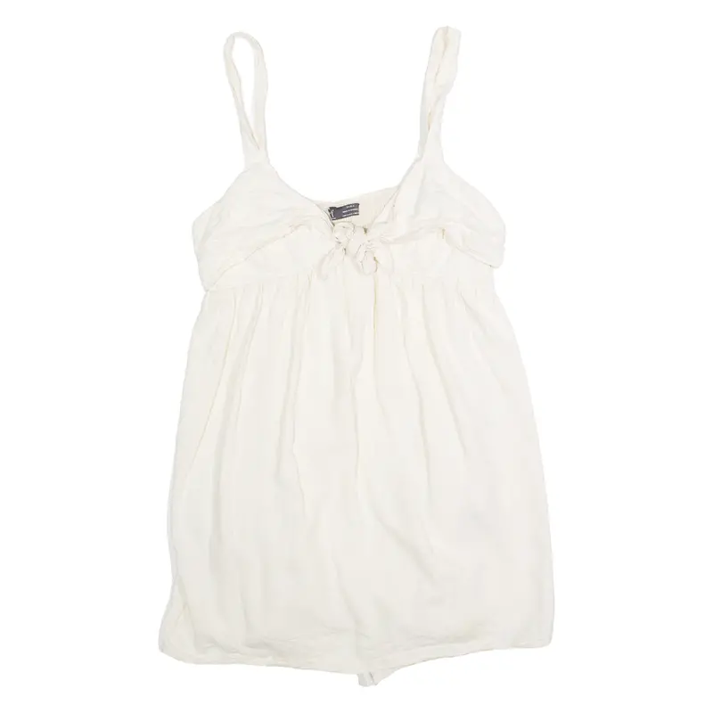 Zara Trafaluc Dress Overlay Womens Playsuit Cream Wide-Leg Linen S 1