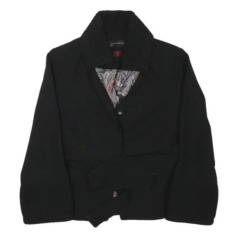 Zara Woman Womens Black Button Blazer S Polyester Blend Woven Tailored Fit Plain 1