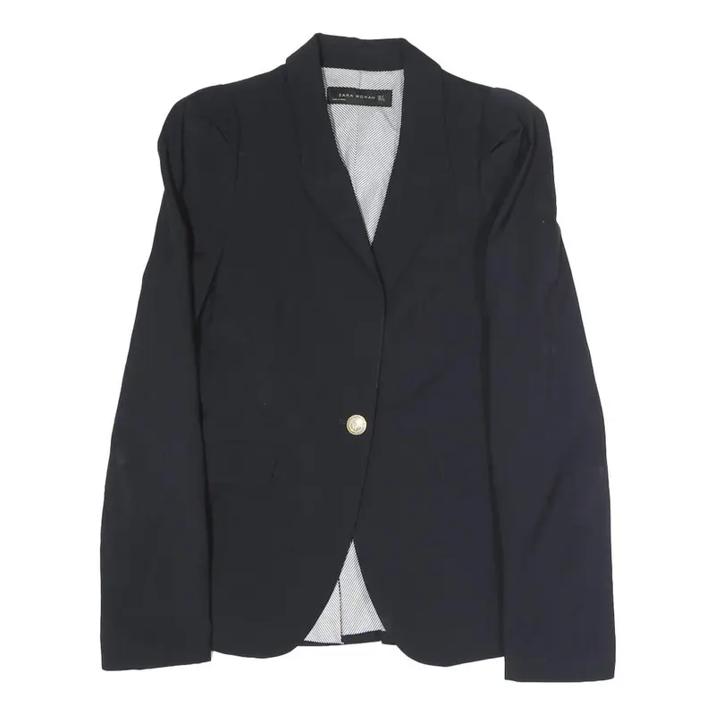 Zara Woman Womens Black Jacket S Polyester Blend Button Plain Tailored Blazer 1