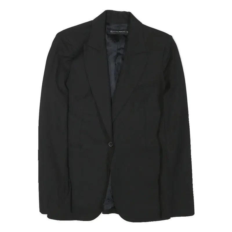 Zara Woman Womens Black Tailored Jacket S Polyester Blend Button Plain Classic 1