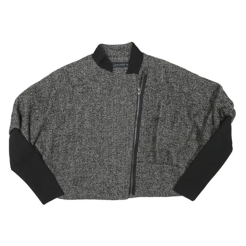 Zara Woman Womens Grey & Black Wool Blend Zip Jacket M Knit 1