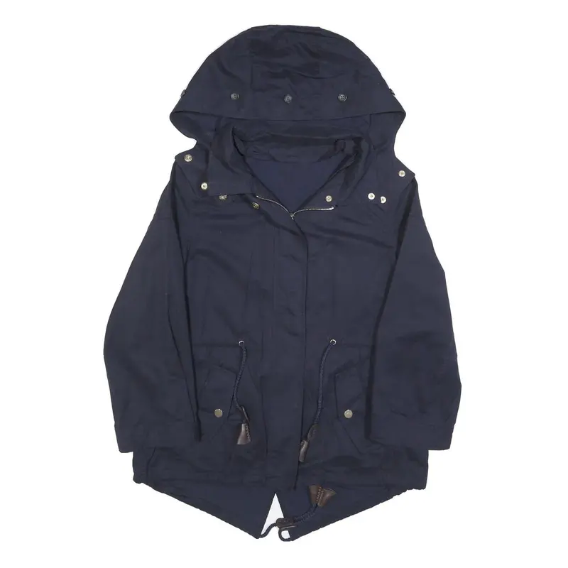 Zara Woman Womens Navy Blue Cotton Blend Hooded Jacket S Zip Casual Outerwear 1