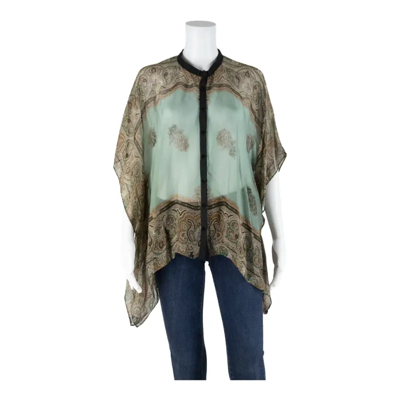 Zara Women Sheer Womens Kimono Blouse Brown Sleeveless Paisley L 1