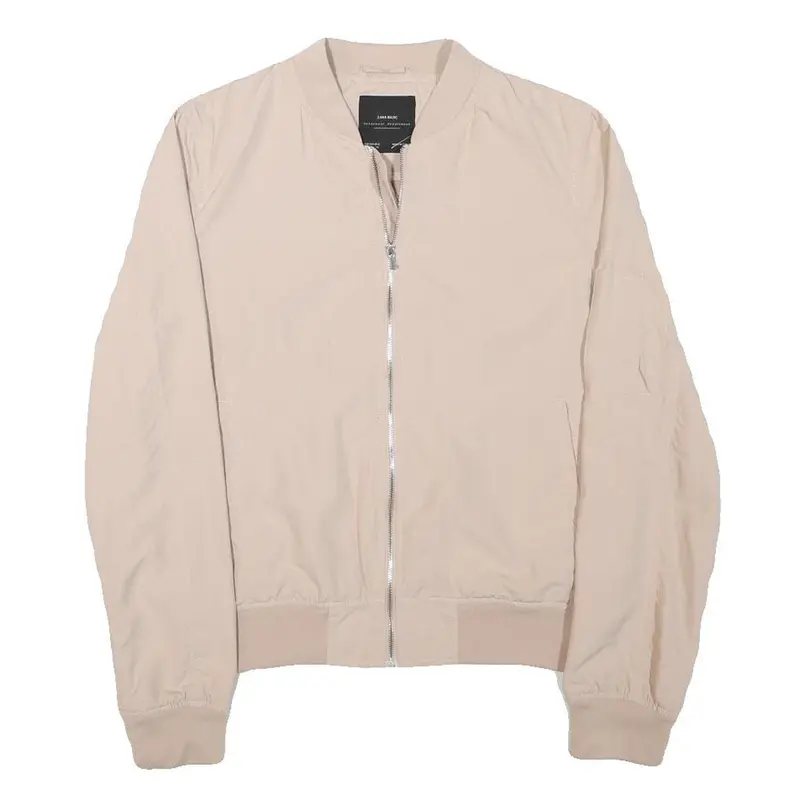Zara Womens Beige Bomber Jacket S Polyester Blend Plain Lightweight Zip 1
