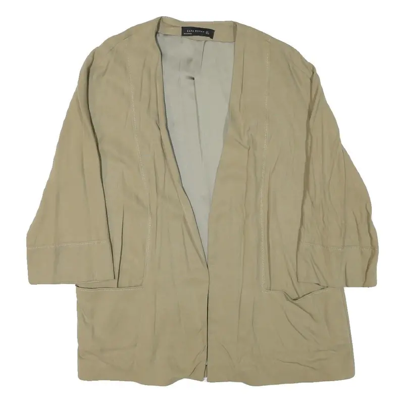 Zara Womens Beige Cotton Blend Relaxed Jacket L Plain Minimalist Lightweight 1