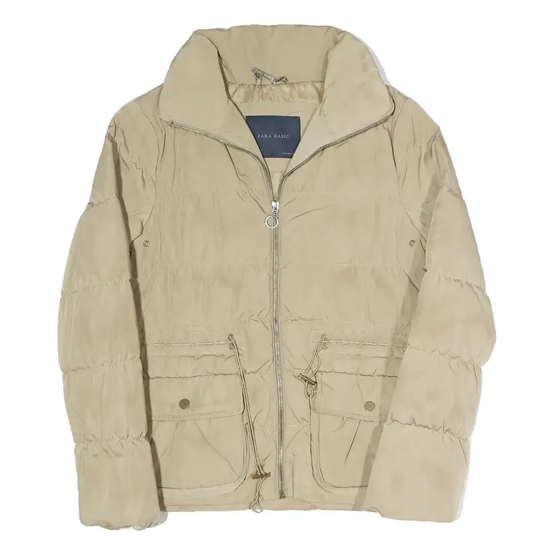 Zara Womens Beige Lightweight Puffer Jacket M Polyester Blend Casual Outerwear 1