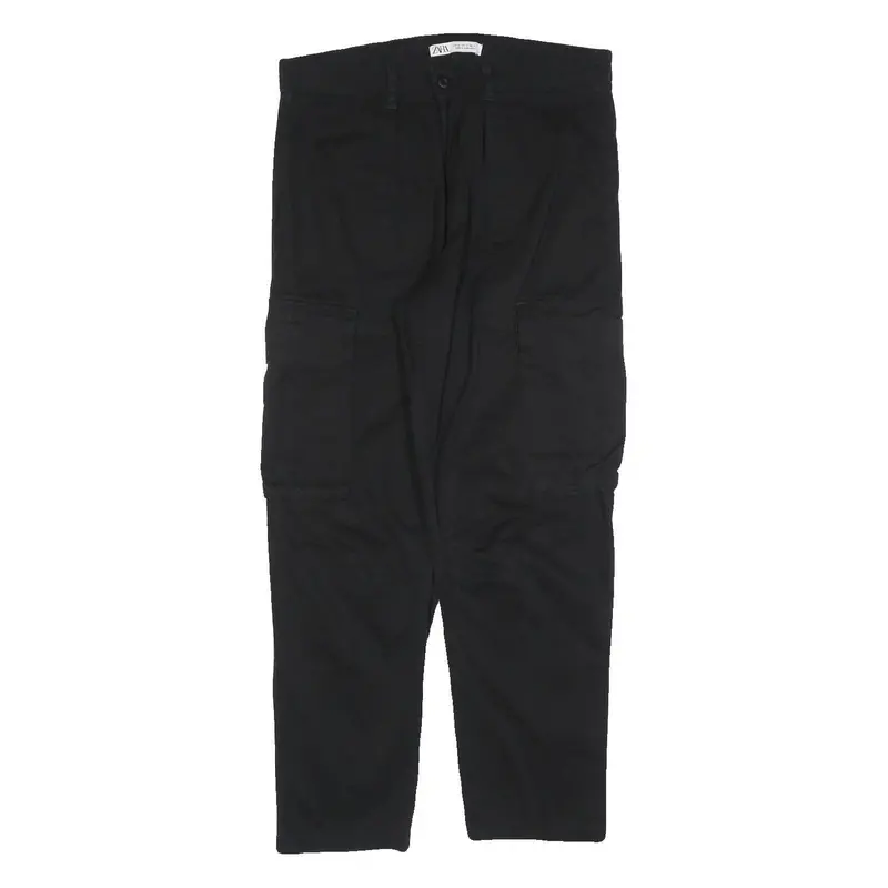 Zara Womens Black Cotton Blend Regular Cargo Trousers W31 L28 Stylish Zip 1
