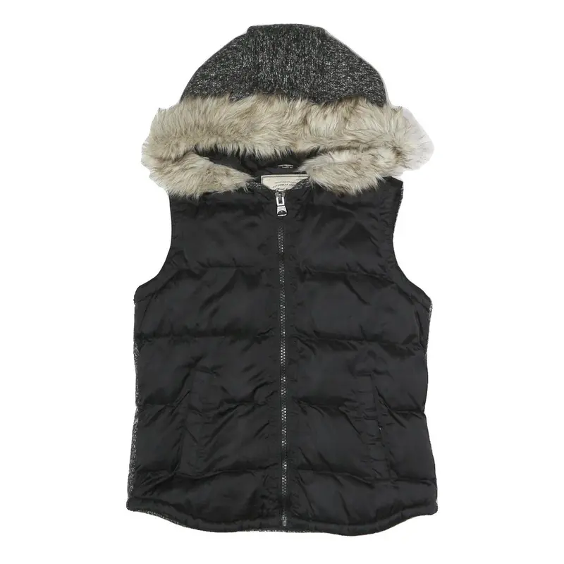 Zara Womens Black & Grey Puffer Sleeveless Jacket M Polyester Blend Zip Hooded 1