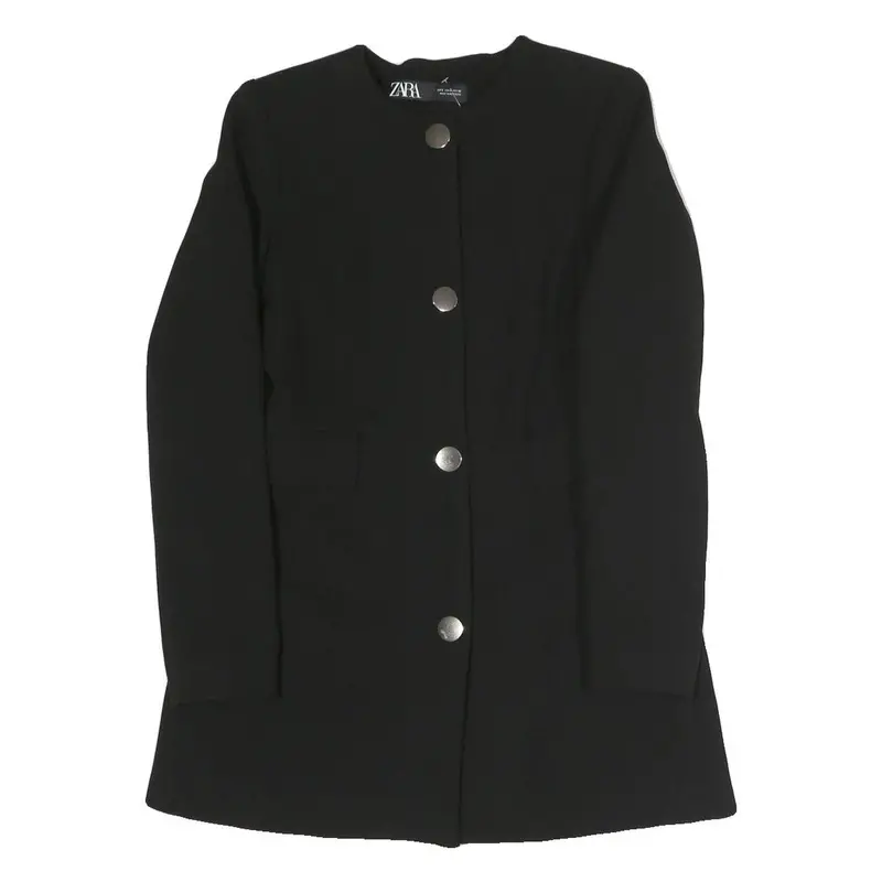 Zara Womens Black Jacket S Polyester Blend Button Plain Formal Stylish 1