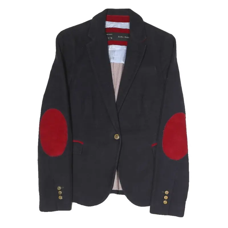 Zara Womens Black Navy & Red Elbow Patch Button Jacket S Polyester Blend Blazer 1
