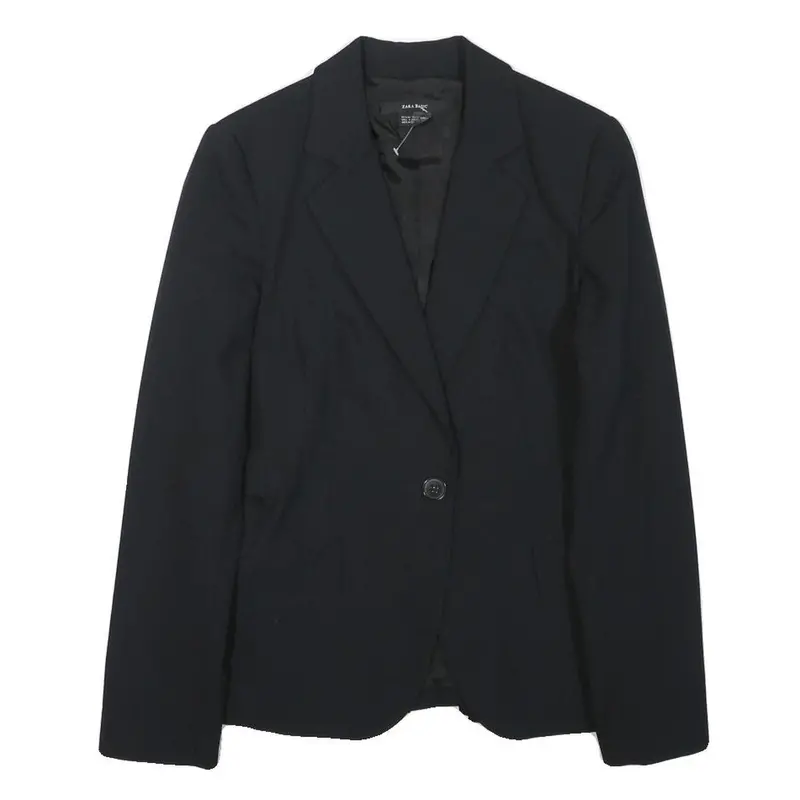 Zara Womens Black Tailored Jacket S Polyester Blend Plain Button Closure 1