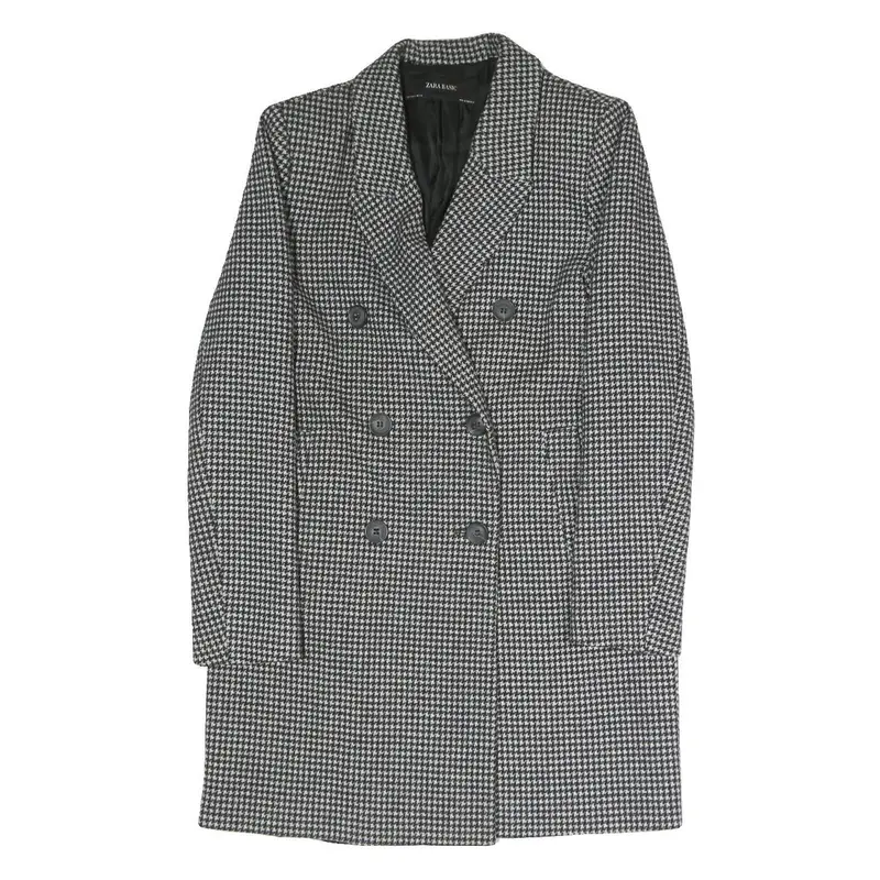 Zara Womens Black & White Houndstooth Double Breasted Jacket S Polyester Blend 1
