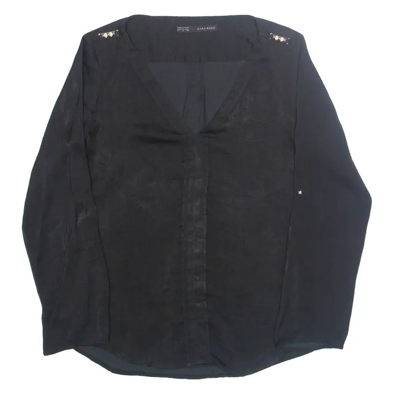 Zara Womens Blouse Black V-Neck Long Sleeve S 1