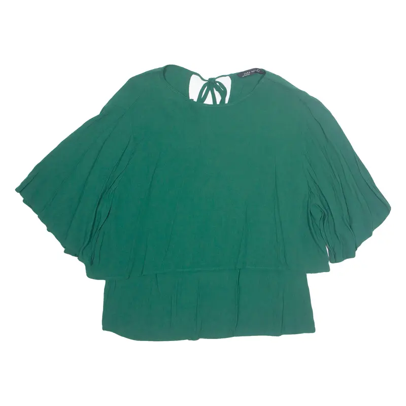 Zara Womens Blouse Green 3/4 Sleeve Viscose M 1