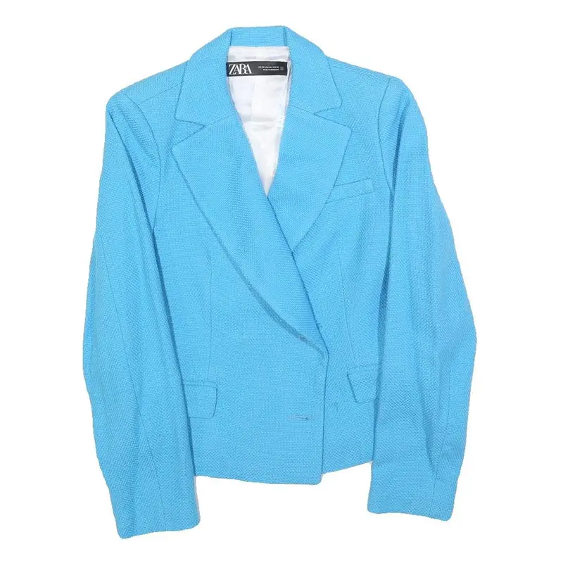 Zara Womens Blue Button Cotton Blazer Xs Tailored Jacket Formal Textured 1