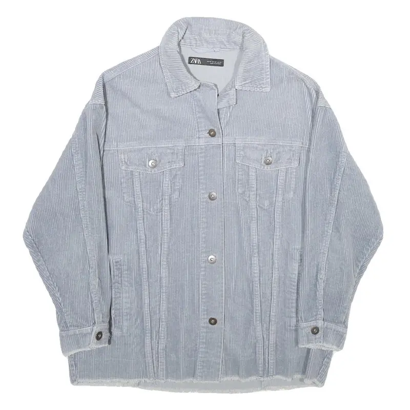 Zara Womens Blue Cotton Corduroy Button Jacket Xs Casual Lightweight Outerwear 1