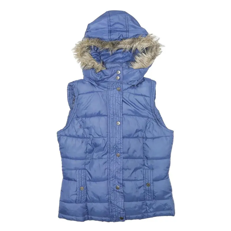 Zara Womens Blue Hooded Puffer Jacket M Polyester Sleeveless Zip Fastening 1