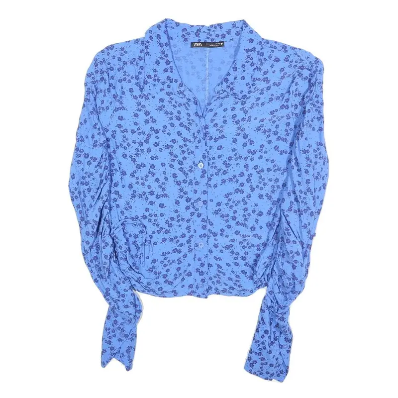Zara Womens Blue Printed Shirt Long Sleeve Collar M Button Fastening 1