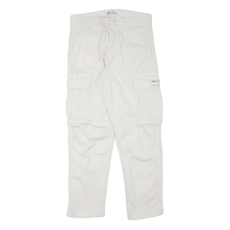 Zara Womens Cotton Blend White Relaxed Cargo Trousers W30 L27 Casual Utility Zip 1