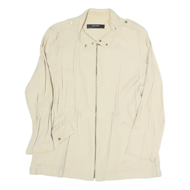 Zara Womens Cream Jacket L Polyester Blend Zip Plain Lightweight Casual 1