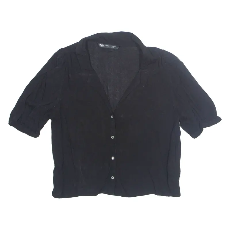 Zara Womens Cropped Blouse Black Collared Viscose Xs 1