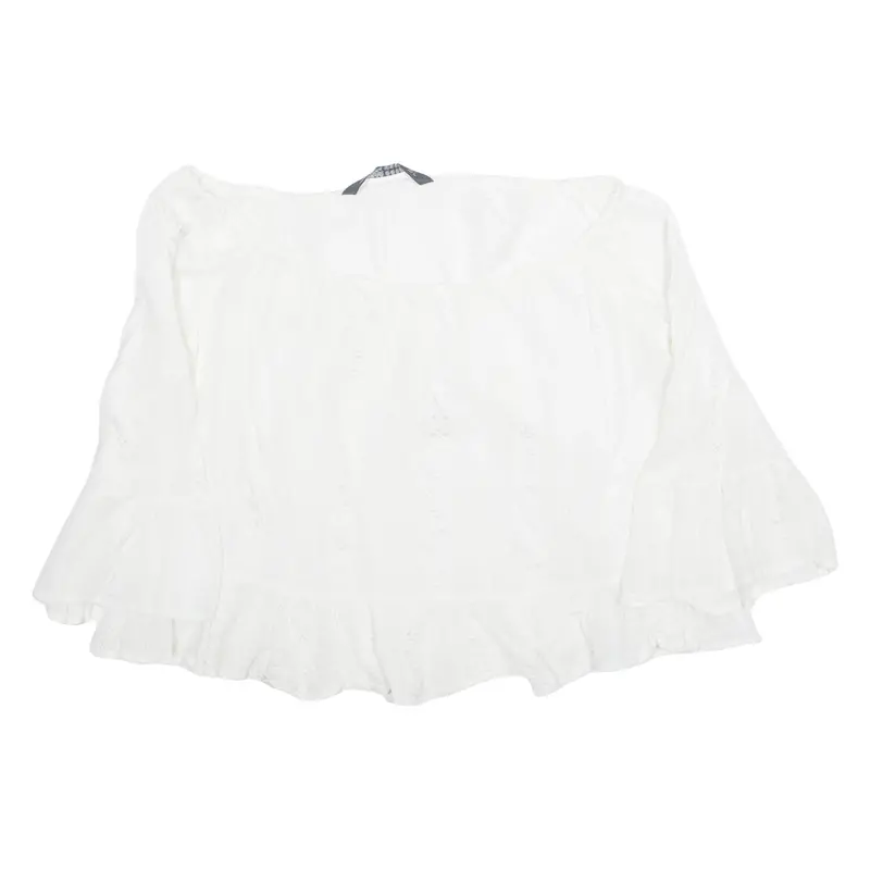 Zara Womens Cropped Blouse White Long Sleeve L 1