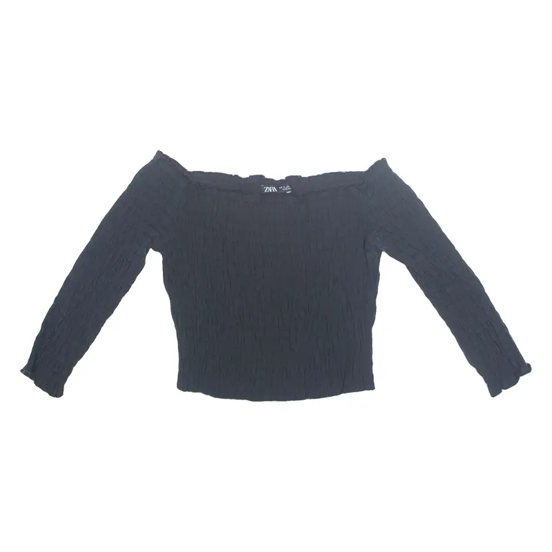 Zara Womens Cropped Top Black Long Sleeve S 1