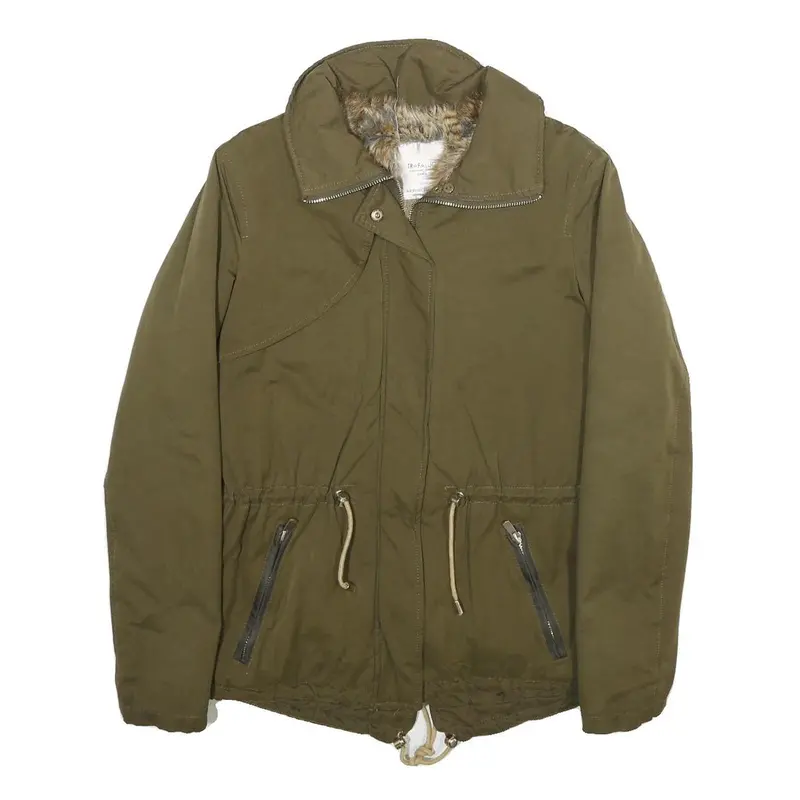 Zara Womens Green Jacket Xs Polyester Blend Plain Drawstring Zip Casual 1