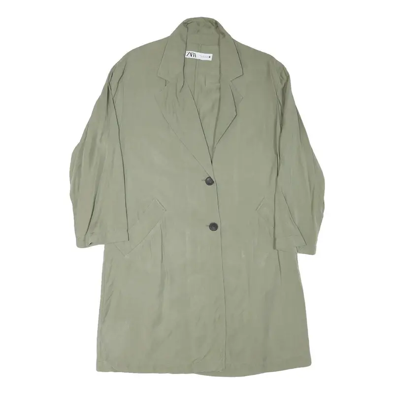 Zara Womens Green Linen Blend Button Jacket L Plain Lightweight Stylish 1