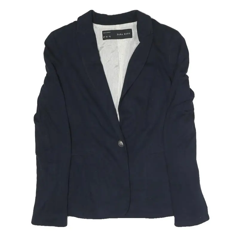 Zara Womens Navy Blue Jacket Xs Polyester Blend Button Plain Stylish Casual 1