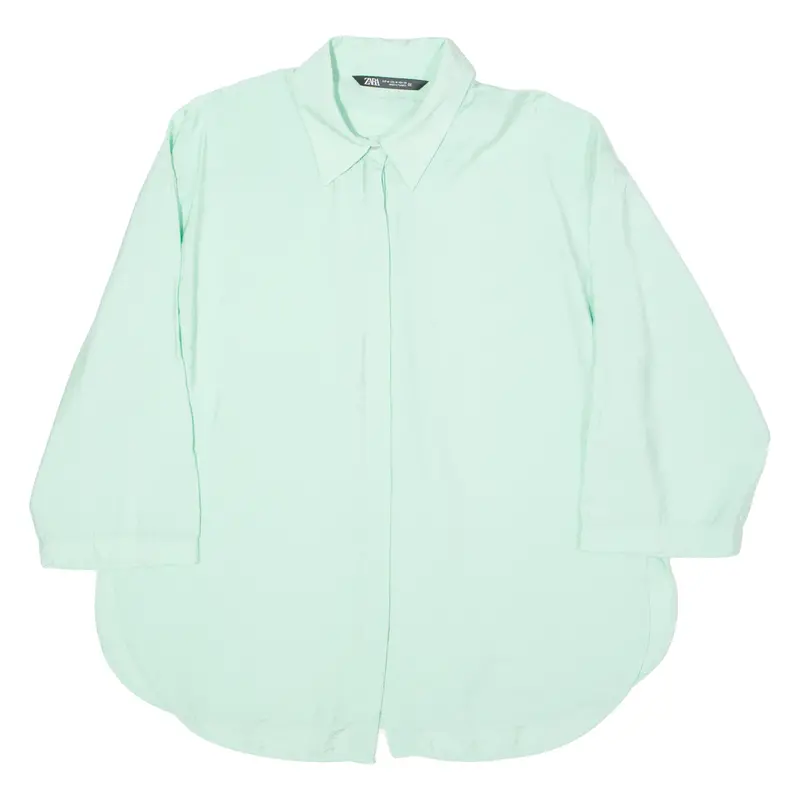 Zara Womens Plain Shirt Green Viscose 3/4 Sleeve M 1
