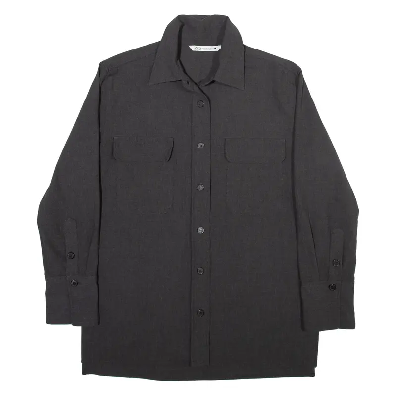Zara Womens Plain Shirt Grey Long Sleeve Xs 1