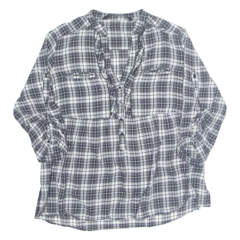 Zara Womens Printed Blouse Grey V-Neck 3/4 Sleeve Check Uk 14 1