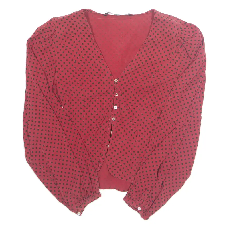 Zara Womens Printed Blouse Red Long Sleeve Spotted S 1