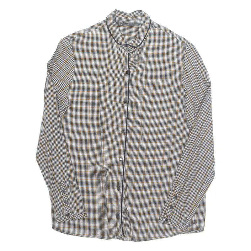 Zara Womens Printed Shirt Brown Collared Long Sleeve Check S 1