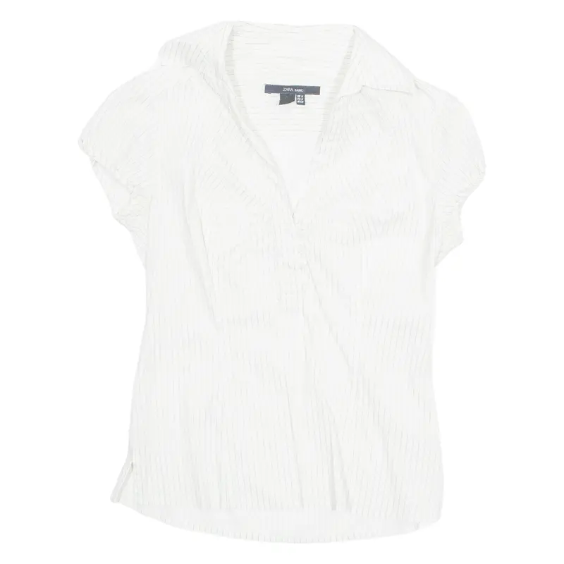 Zara Womens Printed Shirt White V-Neck Striped M 1