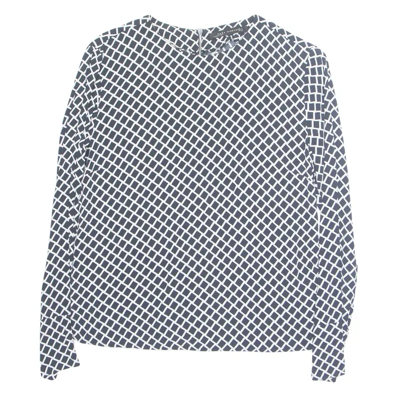 Zara Womens Printed Top Black Long Sleeve Check S 1