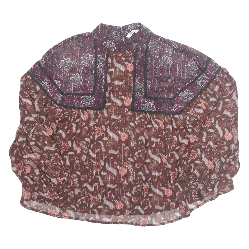 Zara Womens Printed Top Maroon Long Sleeve Paisley S 1