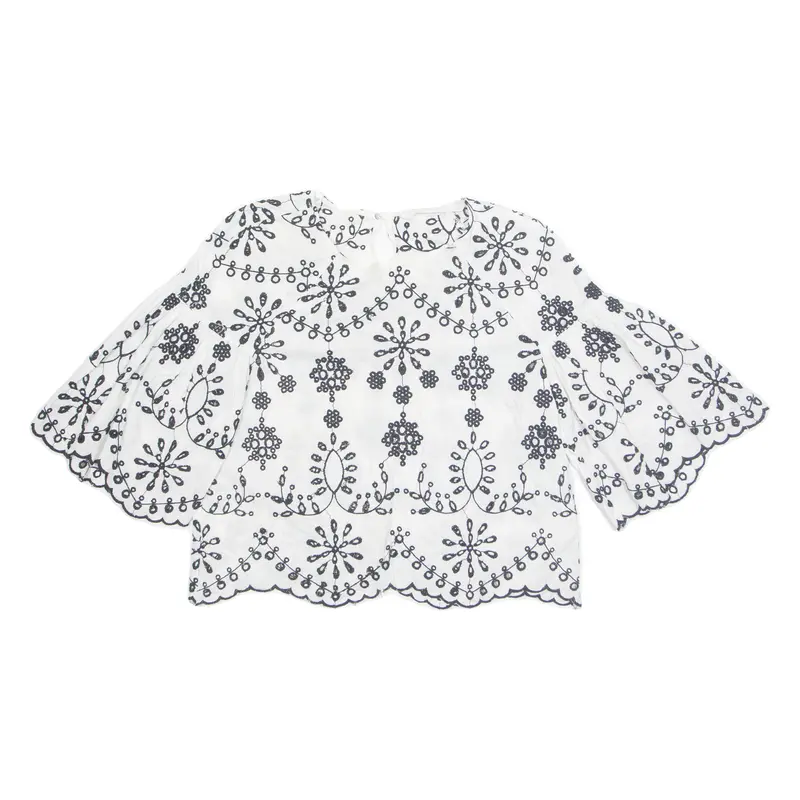 Zara Womens Printed Top White Long Sleeve Floral M 1