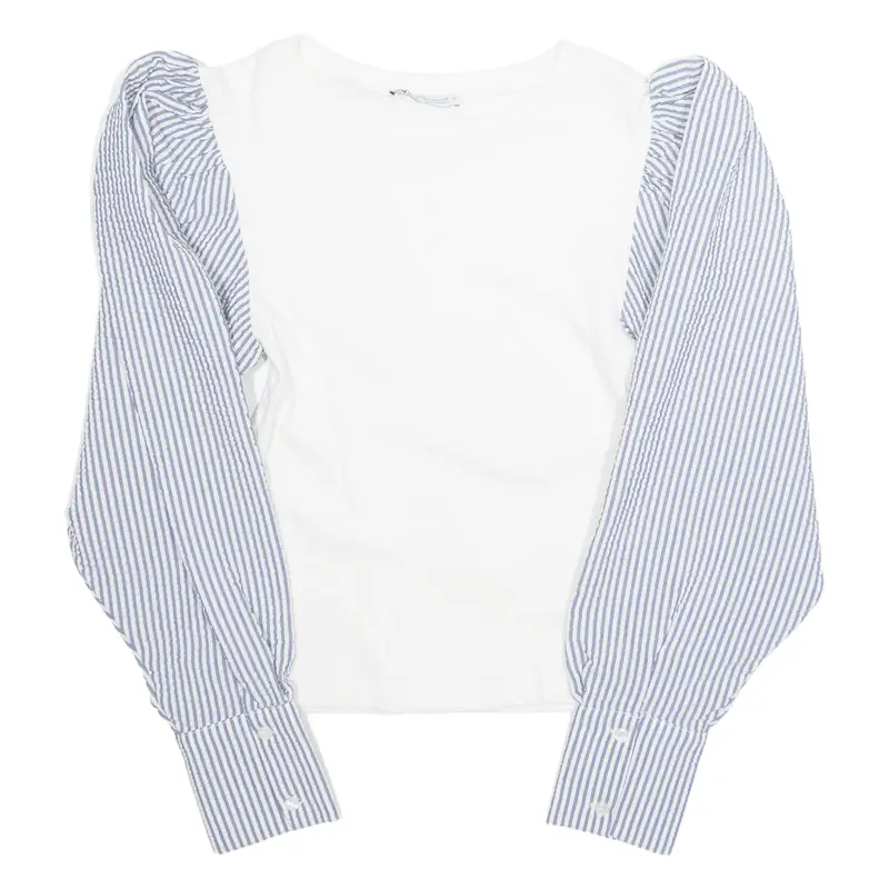 Zara Womens Puff Sleeve Top White Long Sleeve Striped M 1