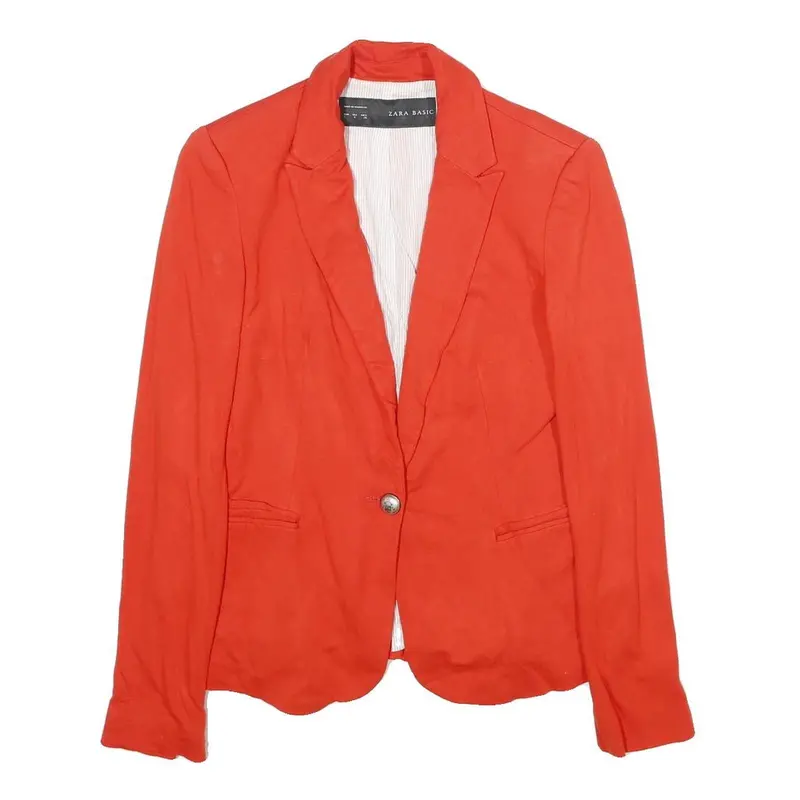 Zara Womens Red Jacket S Cotton Blazer Classic Tailored Button Closure 1