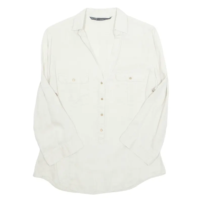 Zara Womens Shirt Beige Collared Long Sleeve S 1