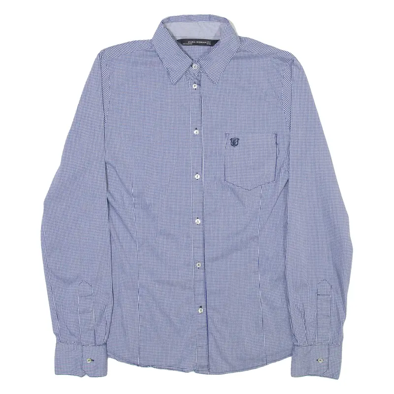 Zara Womens Shirt Blue Check Long Sleeve S 1