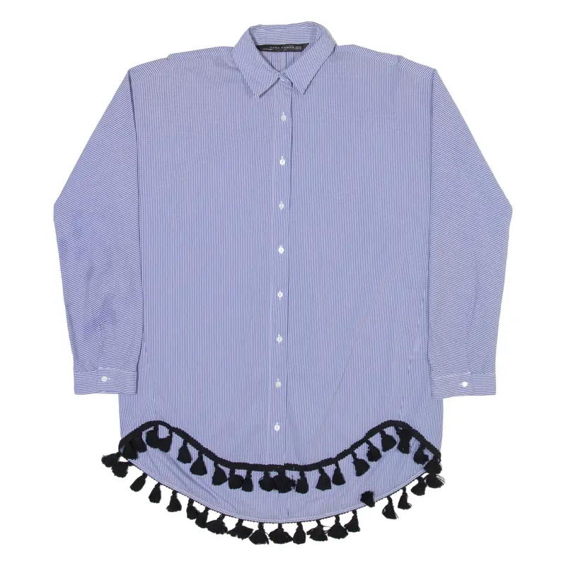 Zara Womens Shirt Blue Striped Long Sleeve Xs 1
