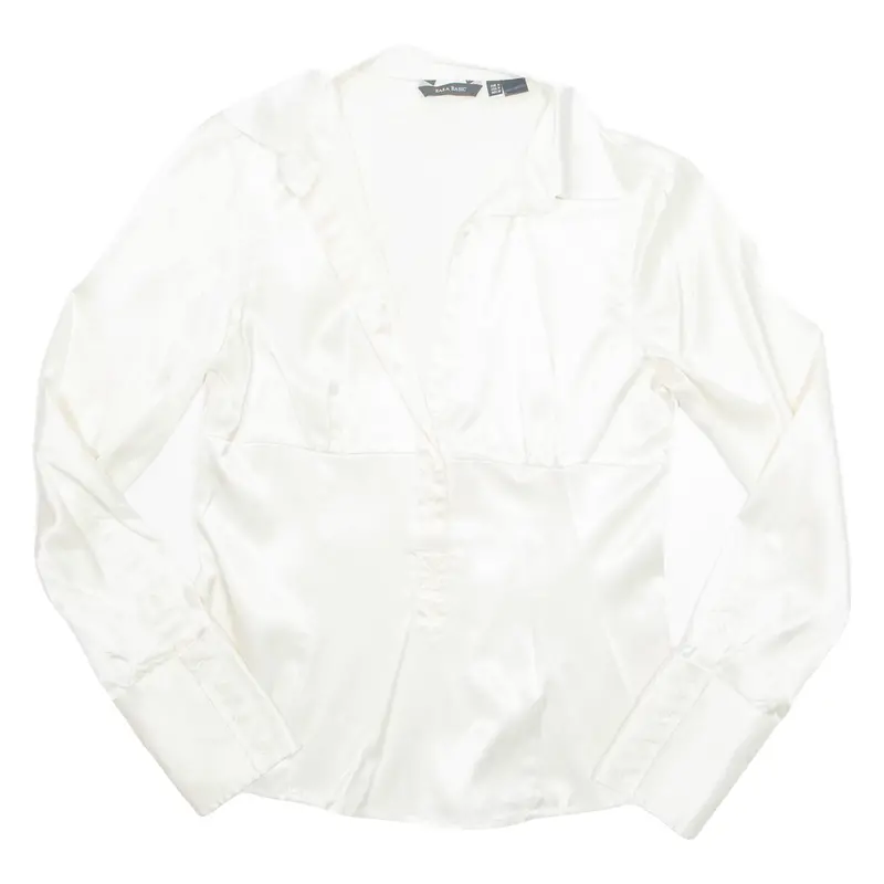 Zara Womens Shirt Cream Collared Long Sleeve M 1