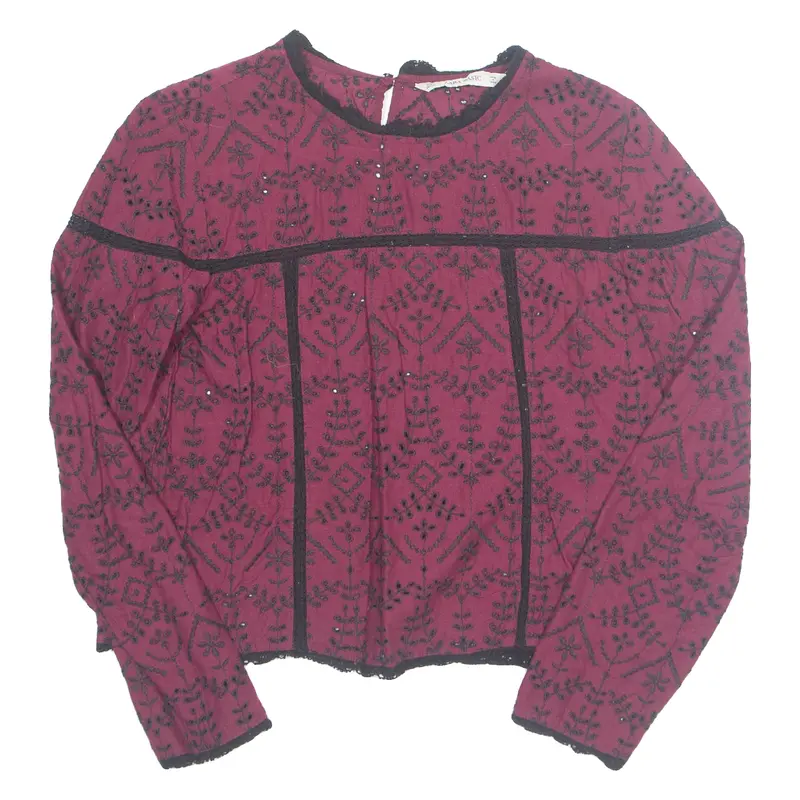 Zara Womens Top Maroon Long Sleeve S 1
