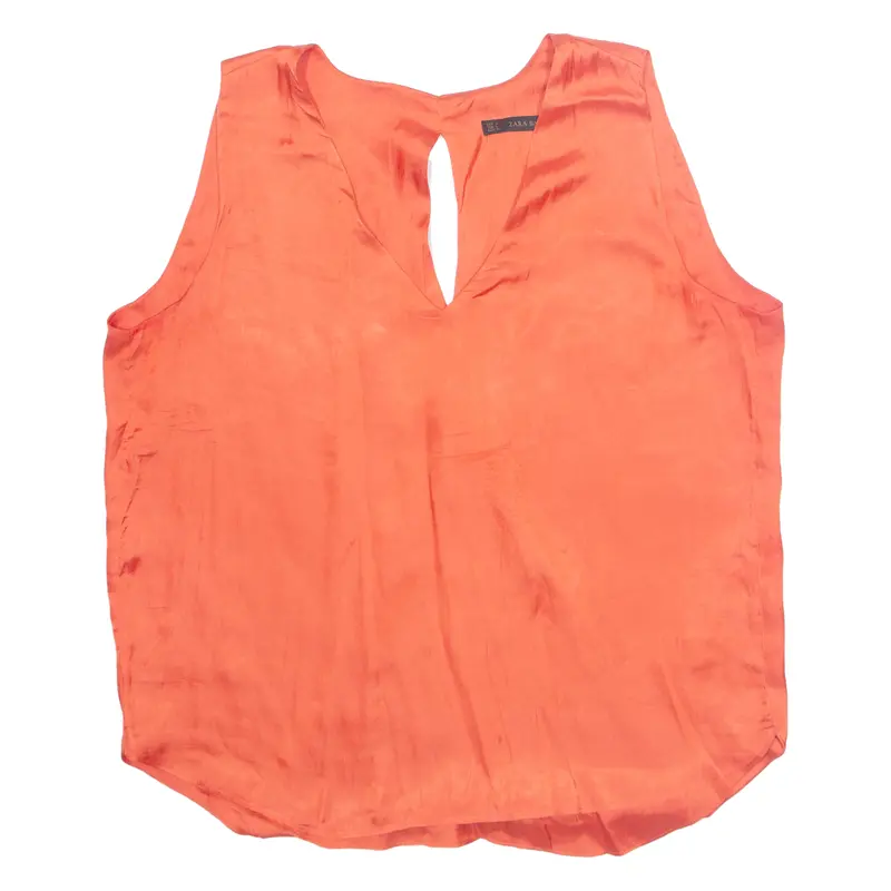 Zara Womens Top Orange V-Neck Sleeveless L 1